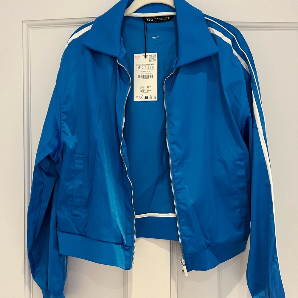 Zara Women's Vibrant Blue Bomber Jacket
